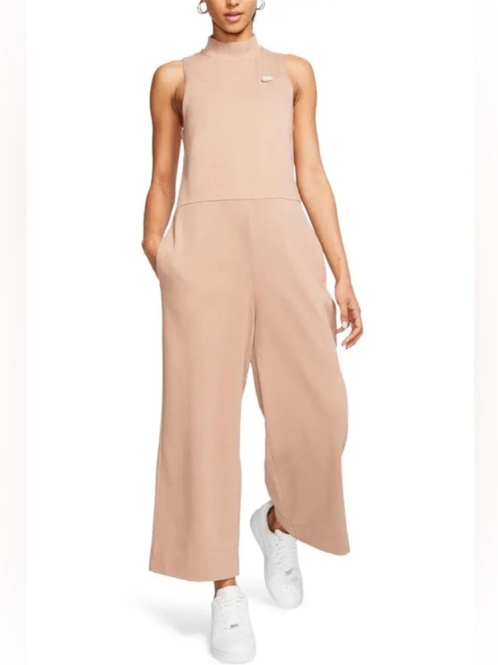 NIKE Sportswear Crop Jersey Jumpsuit in Desert Dust Fossil Stone Size XS